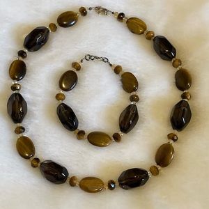 Smokey Quartz, Tiger’s Eye and Citrine Necklace and Bracelet Set